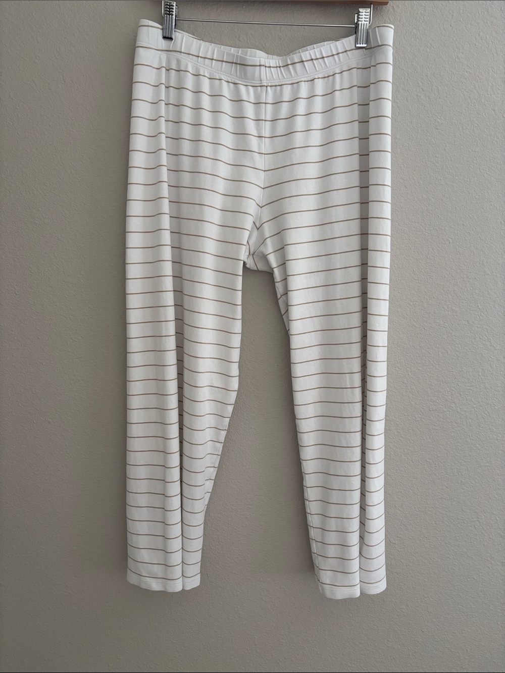 Lake Pima Cotton Driftwood Stripe Pajama Bottoms Pants White Gold Tan Size L
